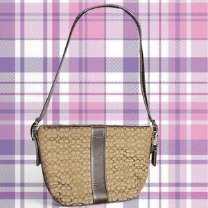 Coach Signature Tan and Silver Shoulder Bag